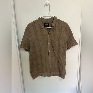 Abercrombie & Fitch Shirt Mens Small Brown Knit Button Front Camp Collar Retro